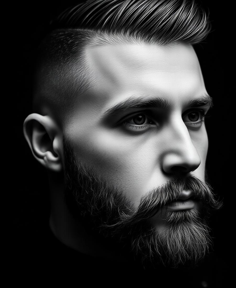 Corte moderno com barba desenhada
